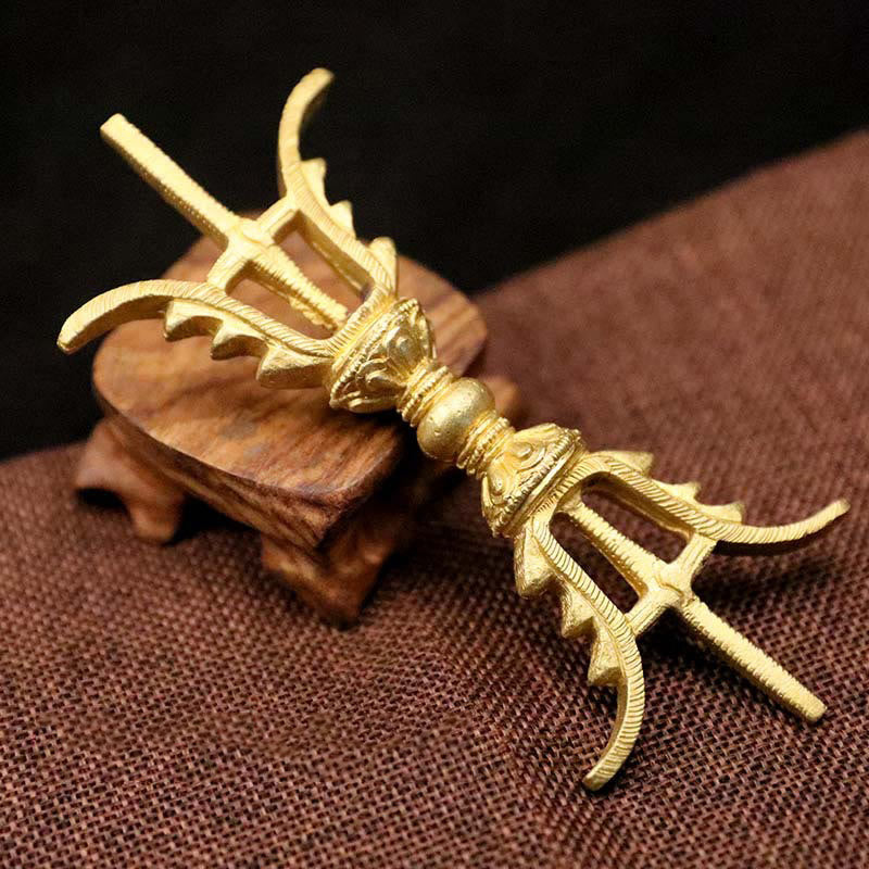 Mythstone Handmade Nepal Five Prong Three Prong Vajra Dorje Strength Copper Decoration