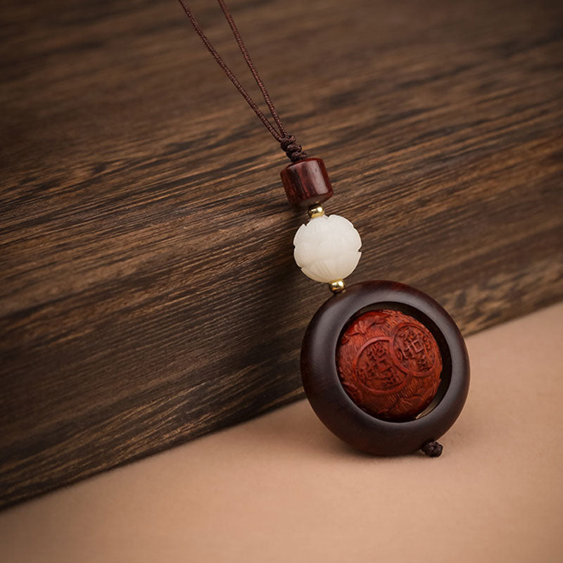 Mythstone Tibetan Small Leaf Red Sandalwood Ebony Luck Protection Rotation Decoration