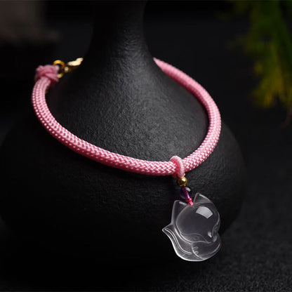 Mythstone Lucky Pink Crystal Fox Love String Bracelet