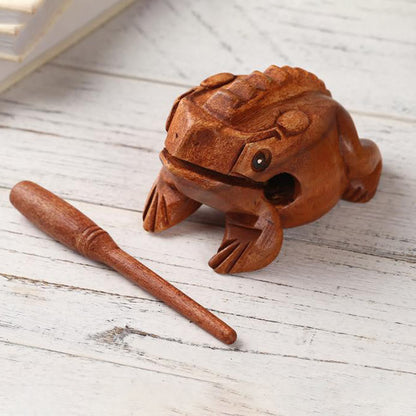 Mythstone Handcrafted FengShui Wealth Luck Frog Mini Wooden Croaking Frog Guiro Decoration