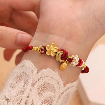 MythStone Peach Blossom Happiness Charm Luck Red String Bracelet