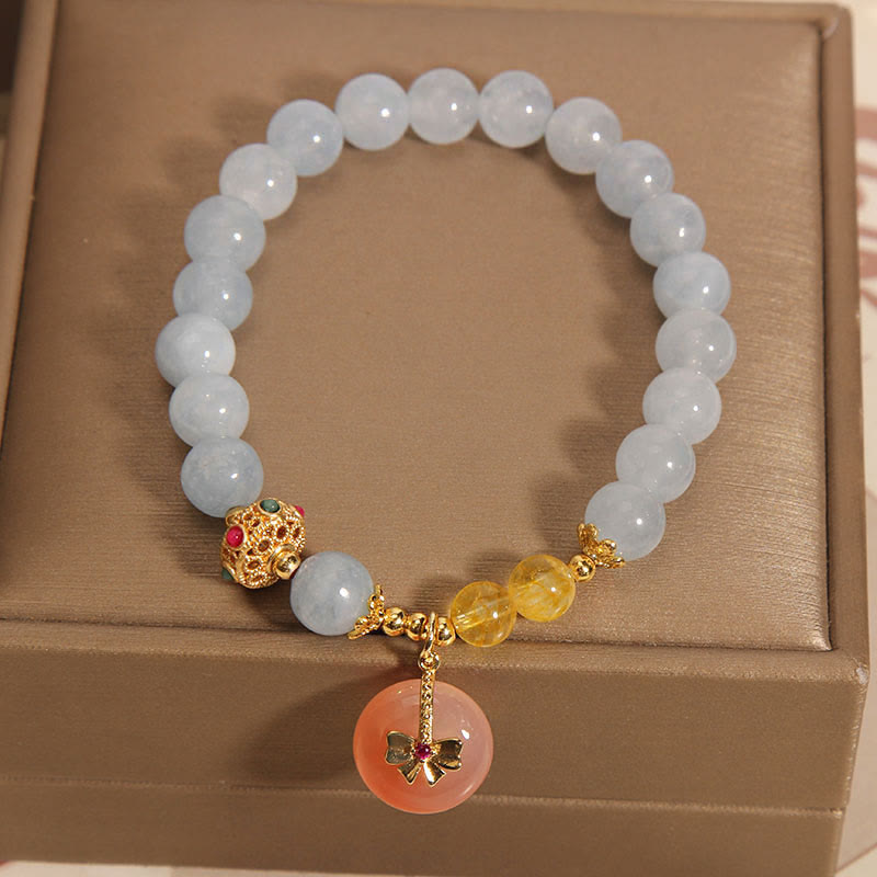 Mythstone Natural Aquamarine Yanyuan Agate Peace Buckle Citrine Healing Bracelet