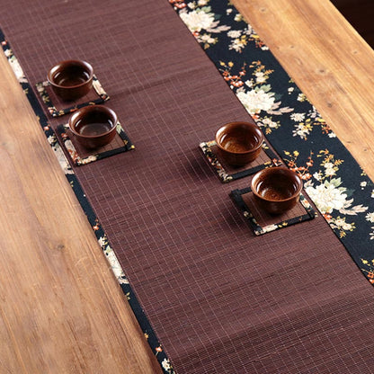 Mythstone Vintage Peony Flower Blossom Bamboo Cup Mat Pad Tea Cup Coaster Kung Fu Tea Mat