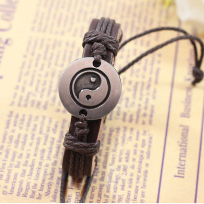 Mythstone Retro Yin Yang Leather Harmony String Bracelet