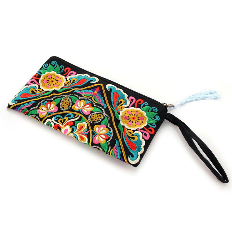 Mythstone Dragon Butterfly Cosmos Flower Embroidery Wallet Shopping Purse