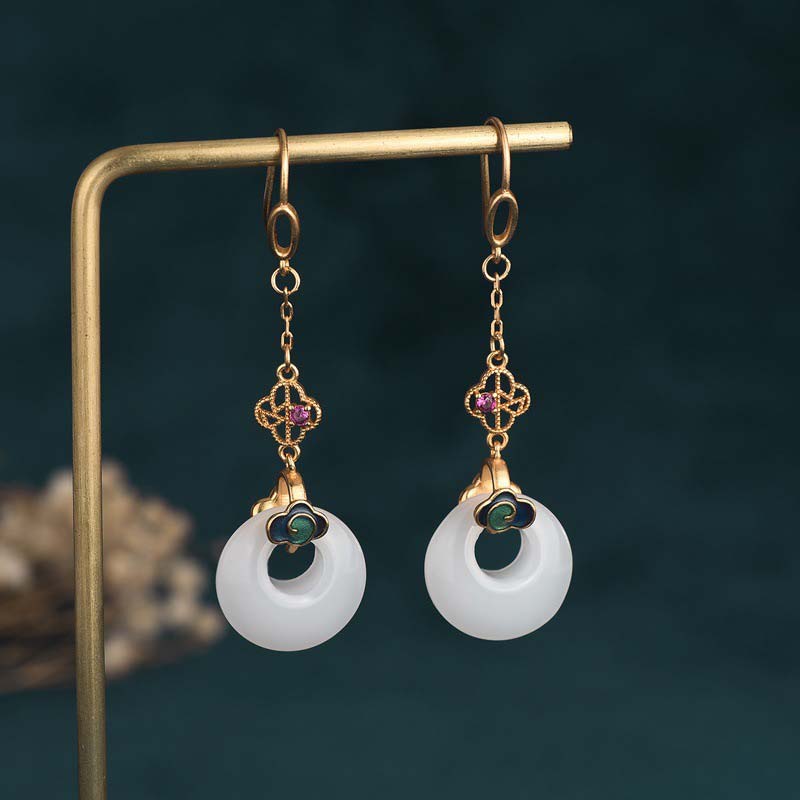 Mythstone FengShui White Jade Blessing Drop Earrings