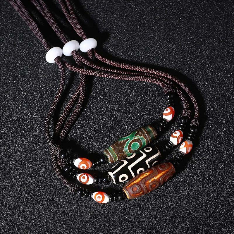 Mythstone Tibetan Nine-Eye Dzi Bead Protection String Necklace