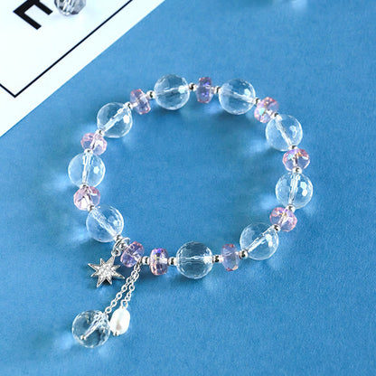 Pulsera con dije de estrella protectora de cristal blanco y rosa Mythstone