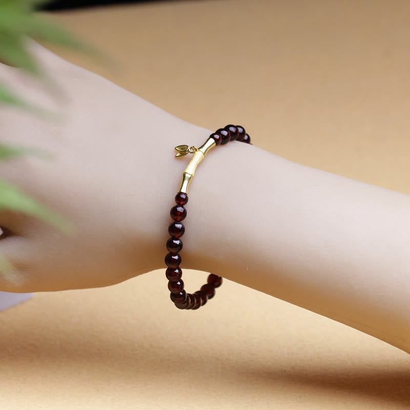 Mythstone 14K Copper Plated Gold 925 Sterling Silver Plated Gold Natural Garnet Bamboo Protection Bracelet