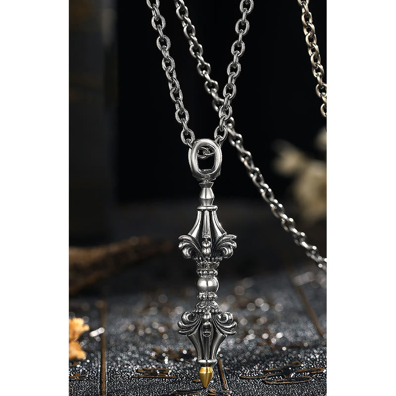 Mythstone 925 Sterling Silver Dorje Vajra Enlightenment Strength Necklace Chain Pendant