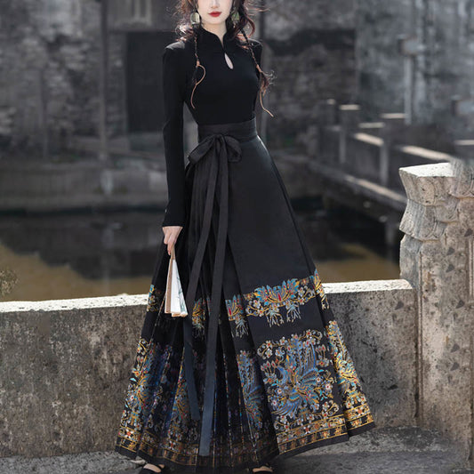 Mythstone Short Long Sleeve Shirt Top Chinese Hanfu Ming Dynasty Horse Face Skirt Mamianqun Skirt