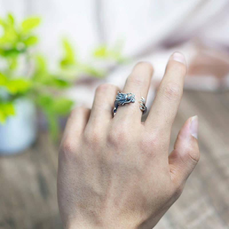 Mythstone 925 Sterling Silver Dragon Luck Protection Ring