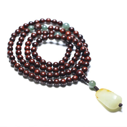 Mythstone Tibetan Small Leaf Red Sandalwood Jade Mala Meditation Bracelet