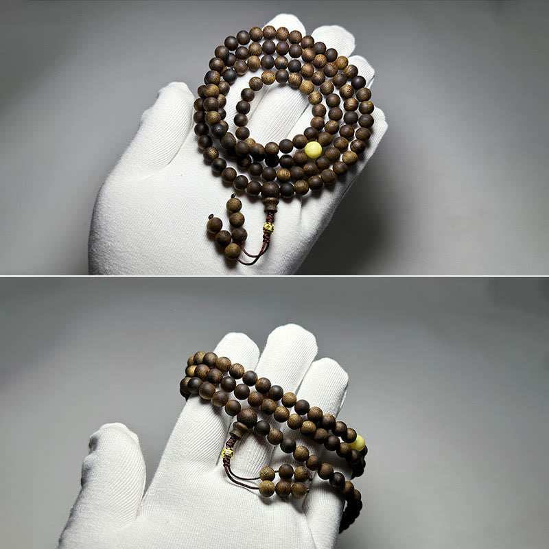 Mythstone 999 Gold Tarakan 108 Mala Beads Agarwood Amber Ward Off Evil Spirits Bracelet