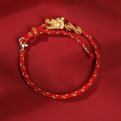 Pulsera trenzada de hilo rojo con nudo de ocho hilos y dragón de la suerte hecha a mano en plata de ley 999 de Mythstone