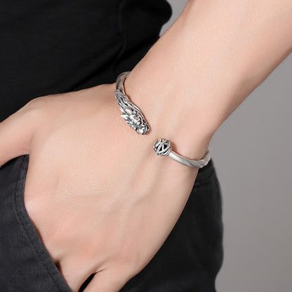 Mythstone 999 Sterling Silver Year of the Dragon Luck Strength Metal Cuff Bracelet Bangle