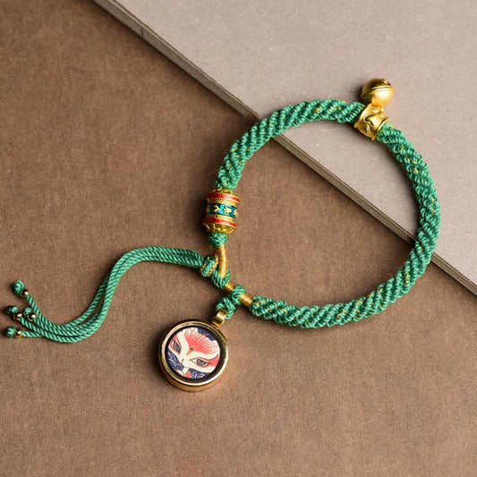 Mythstone Tibetan Five God Of Wealth Thangka Luck Prayer Wheel Bell Braid String Bracelet