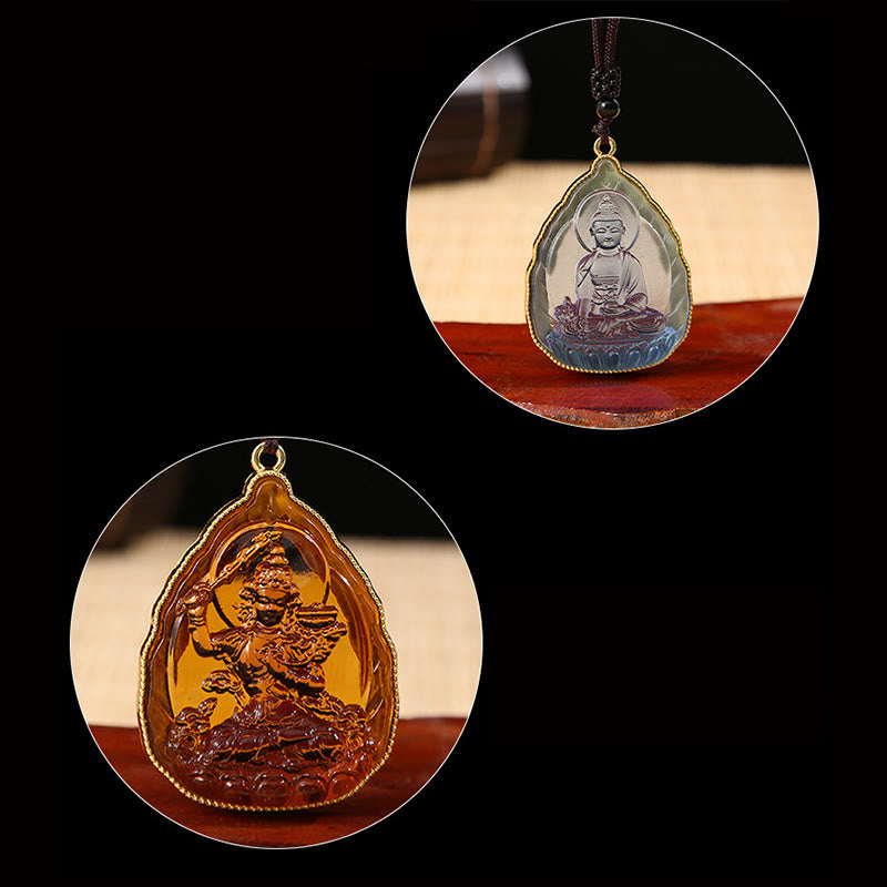 Mythstone Tibetan Buddha Liuli Crystal Serenity Necklace Pendant