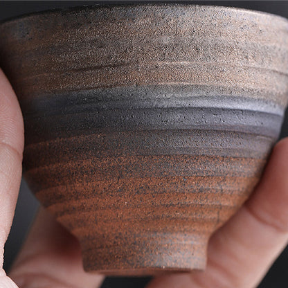 Mythstone Simple Brown Striped Texture Ceramic Teacup Kung Fu Tea Cup Bowl