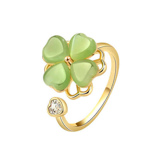 Mythstone Cat's Eye Four Leaf Clover Zircon Love Rotatable Ring