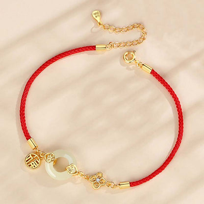 Pulsera de cuerda roja con hebilla de paz y jade hetiano de plata esterlina 999 Mythstone con carácter Fu y suerte 