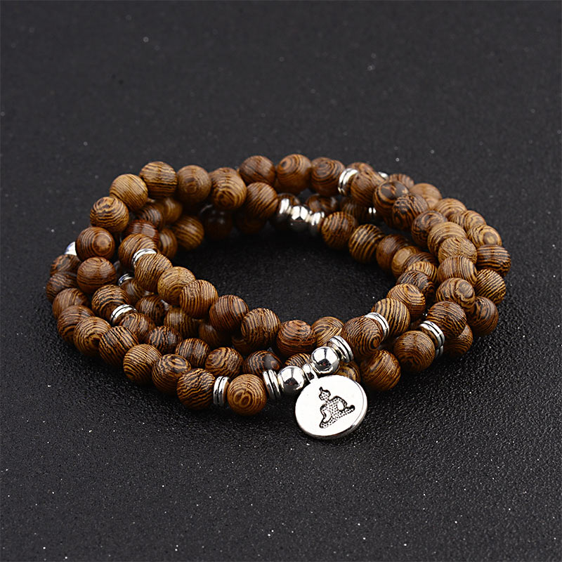 MythStone Tibetan Lightning Strike Wood Bracelet Lotus Buddha Mala