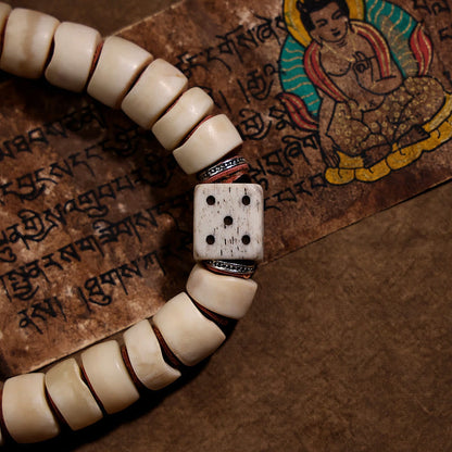 MythStone Tibetan Natural Yak Bone The Lord Of The Corpse Forest Dice Chinese Zodiac Nine Palaces Eight Diagrams Strength Wrist Mala