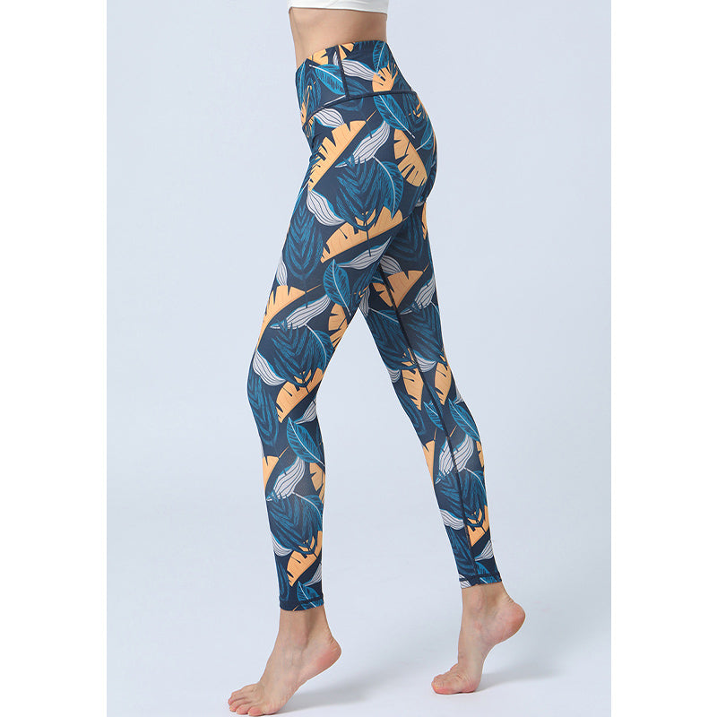 Pantalones con estampado de hojas de Mythstone, mallas deportivas de cintura alta para yoga y fitness, pantalones de yoga para mujer 