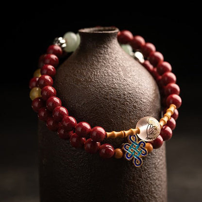 Mythstone Chinese Zodiac Natal Buddha Red Agate Small Leaf Red Sandalwood Cinnabar Amulet Blessing Double Wrap Bracelet