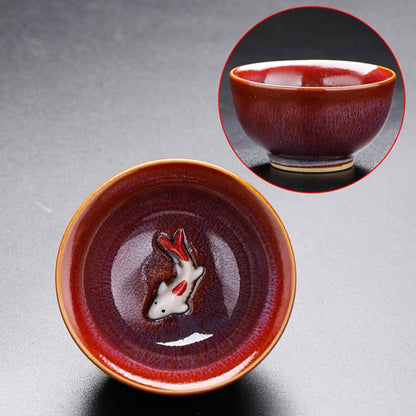 Mythstone Small Koi Fish Kiln Change Chinese Jianzhan Ceramic Teacup Kung Fu Tea Cup 60ml