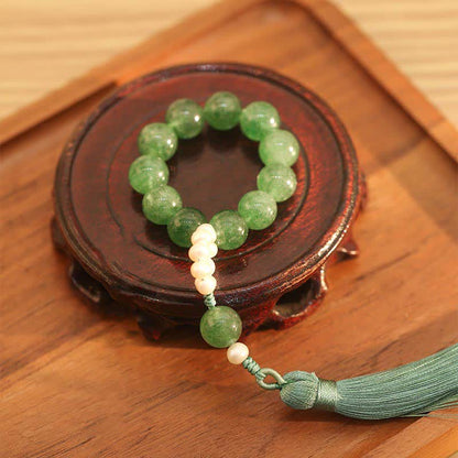 Mythstone Green Strawberry Quartz Pearl Soothing Wrist Mala