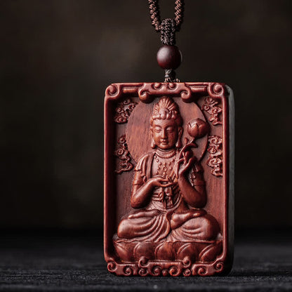 Mythstone Chinese Zodiac Natal Buddha Small Leaf Red Sandalwood Protection Necklace Pendant