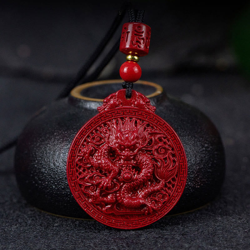 MythStone Year of the Dragon Natural Cinnabar Dragon Protection Necklace Pendant