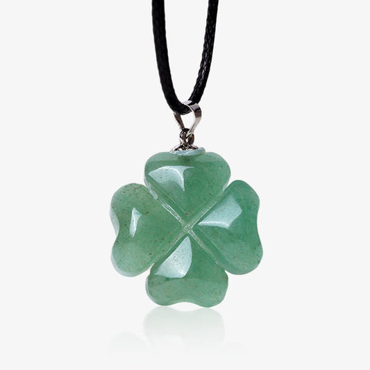 Mythstone 925 Sterling Silver Green Aventurine Four Leaf Clover Luck Leather Rope Necklace Pendant