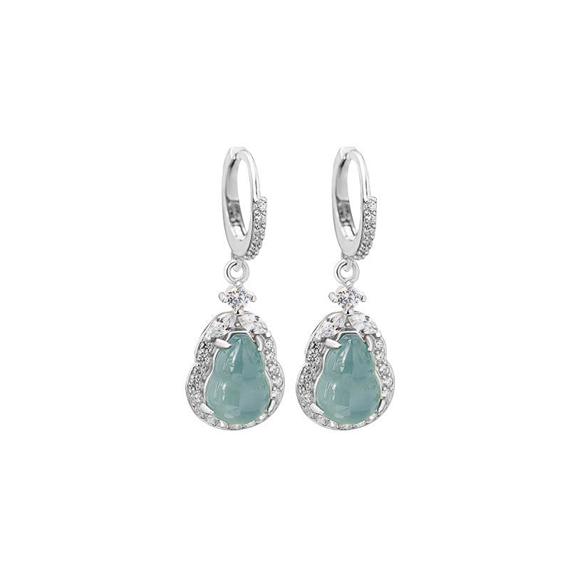 Pendientes colgantes de calabaza de jade verde en plata de ley 925 de Mythstone