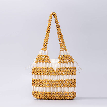 Mythstone Hand-woven Round Wooden Beads Handbag