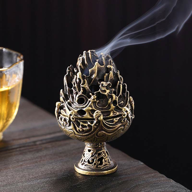 Mythstone Tibetan Mini Mountain Pattern Meditation Copper Alloy Incense Burner