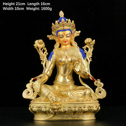 Mythstone Bodhisattva Green Tara Protection Copper Gold Plated Statue Decoration