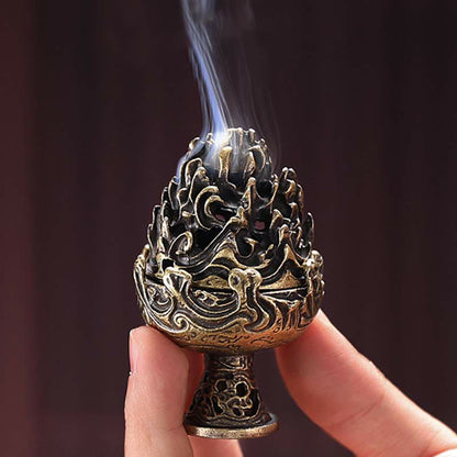 Mythstone Tibetan Mini Mountain Pattern Meditation Copper Alloy Incense Burner