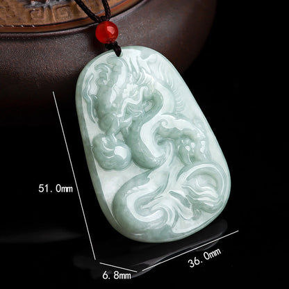 Mythstone Chinese Zodiac Flying Dragon Jade Protection Necklace String Pendant