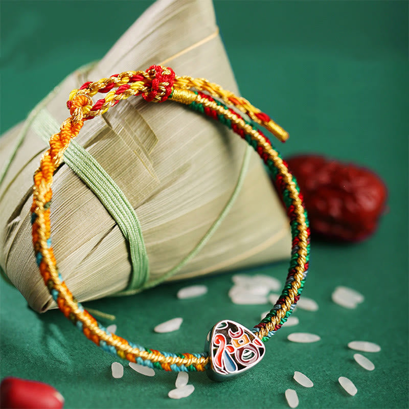 Mythstone 925 Sterling Silver Dragon Boat Festival Fu Character Zongzi Pattern Luck Handmade Multicolored Child Adult Bracelet