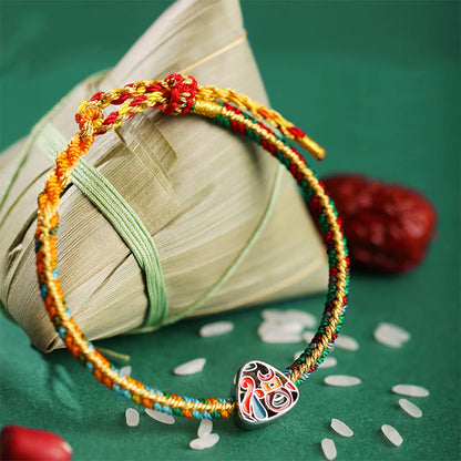 Mythstone 925 Sterling Silver Dragon Boat Festival Fu Character Zongzi Pattern Luck Handmade Multicolored Child Adult Bracelet