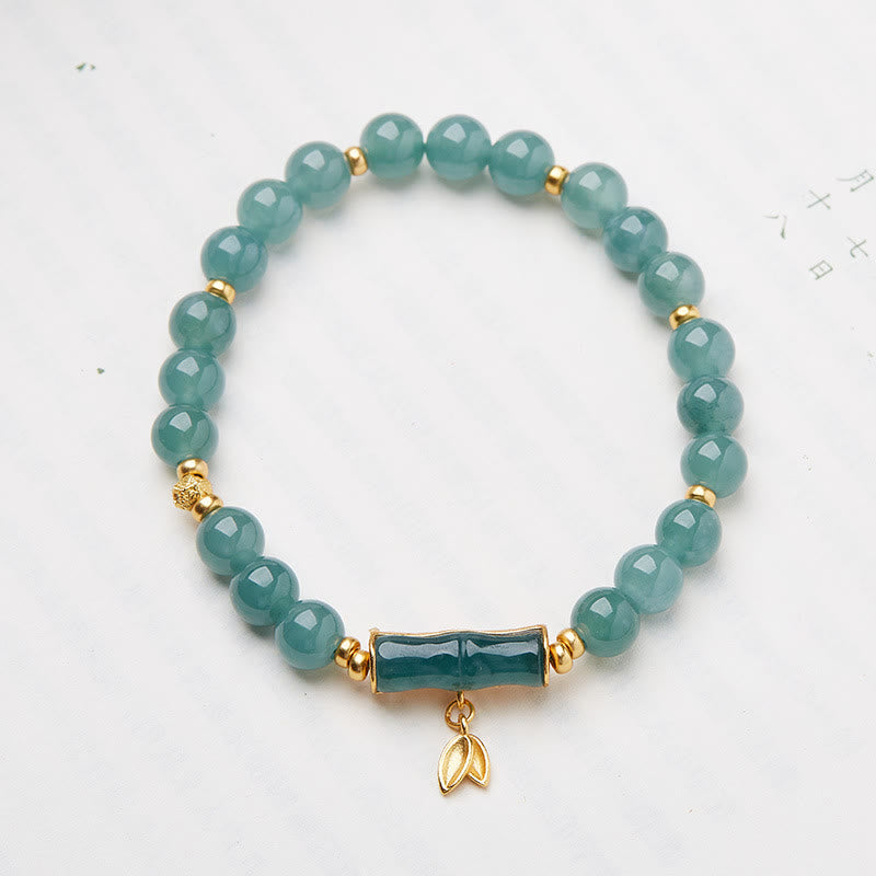 Mythstone 925 Sterling Silver Plated Gold Natural Green Jade Bamboo Charm Luck Bracelet