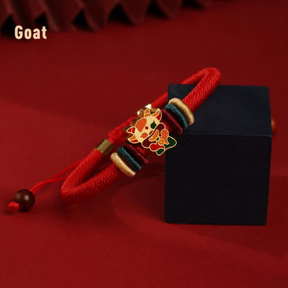 Pulsera trenzada roja con el año del dragón y la suerte del zodíaco chino hecha a mano en plata de ley 925 de Mythstone 