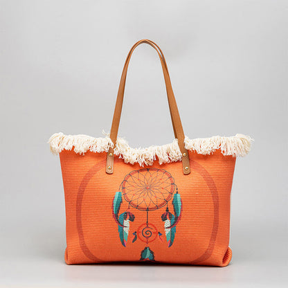 Mythstone Large Capacity Dreamcatcher Mandala Tassel Canvas Tote Shoulder Bag