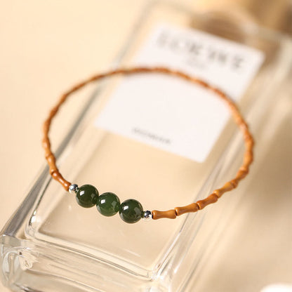 Mythstone Natural Olive Pit Bamboo Pattern Hetian Jade Beads Luck Bracelet