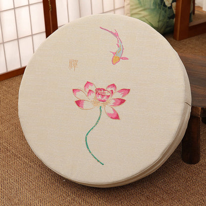 Mythstone Lotus Embroidery Cotton Linen Meditation Seat Cushion