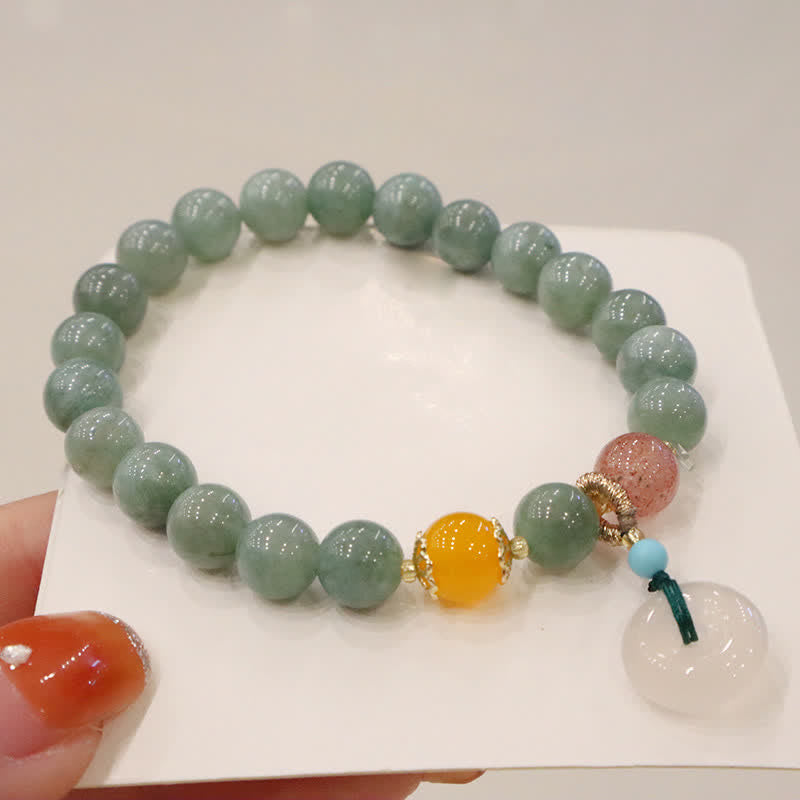 Pulsera curativa de cristal de amatista con hebilla de paz y loto de jade cian y calabaza Mythstone