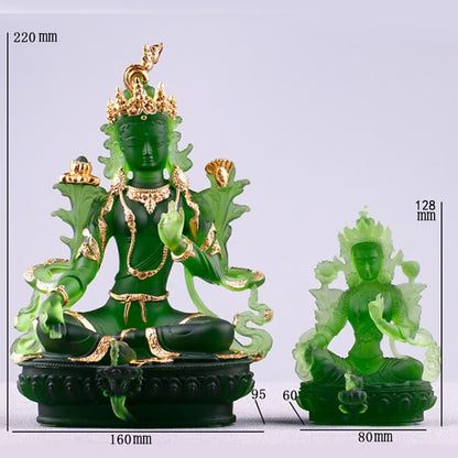 Mythstone Bodhisattva Green Tara Handmade Liuli Crystal Art Piece Protection Home Office Statue Decoration