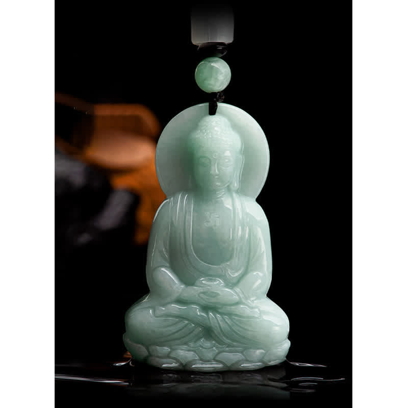 Mythstone Amitabha Buddha Jade Amulet Compassion String Necklace